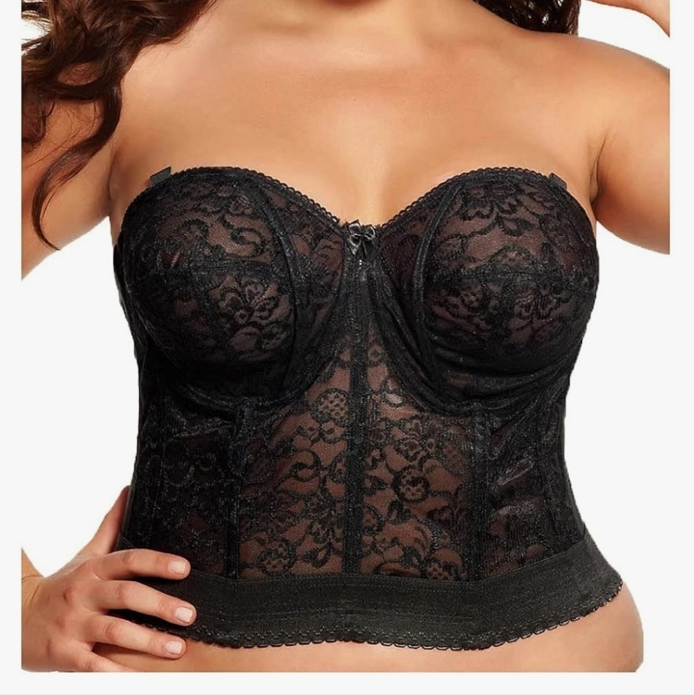 Goddess Black Lace Longline Strapless Bra